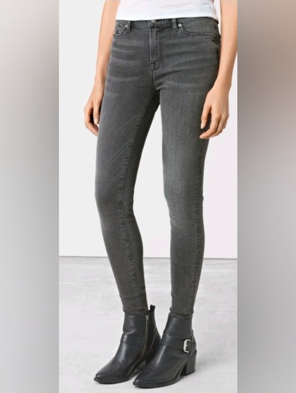 All Saints Grace Skinny Jeans Slim Fit Gray Stretch Denim Mid Rise Womens 28